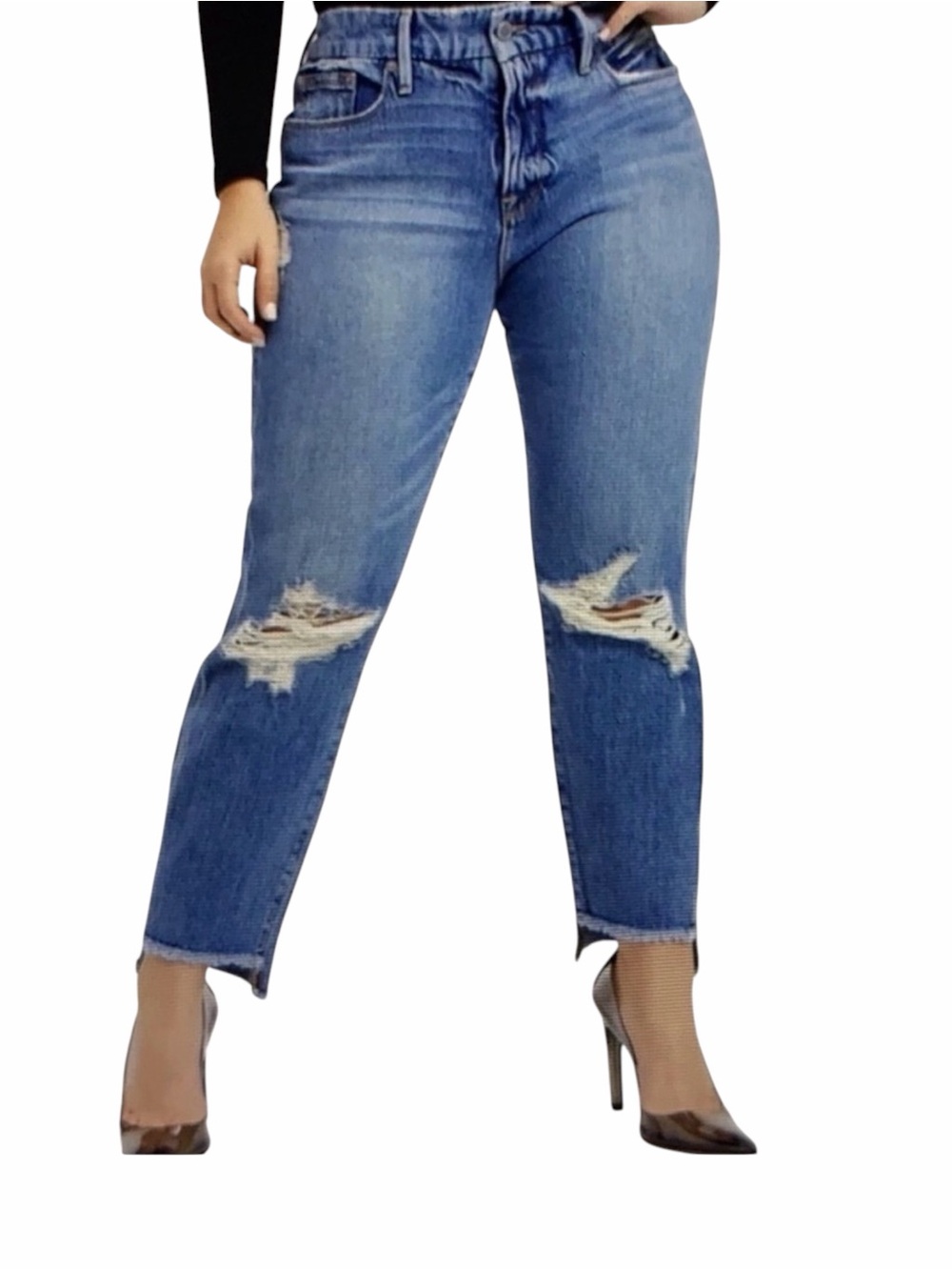 Good American Good Girlfriend Classic High-Rise Distressed Blue Women’s Jeans